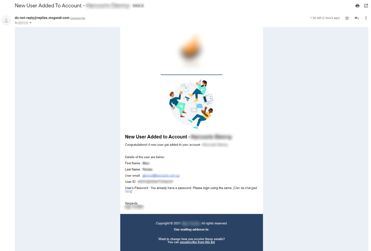 Agency notification when a user is added