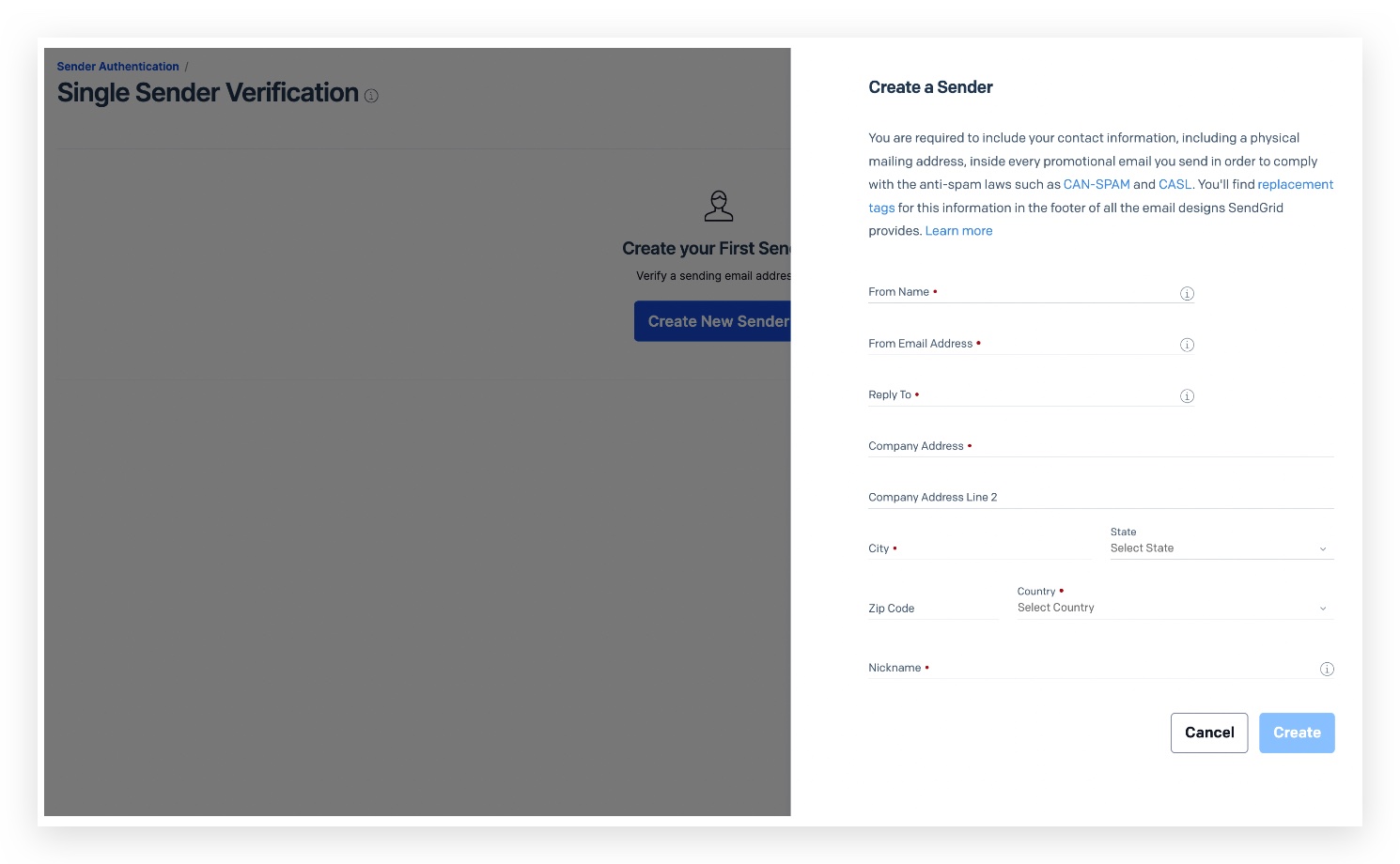 Creating a sender identity with your SendGrid login email