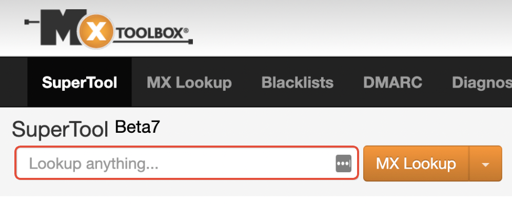 MXToolbox domain lookup search bar