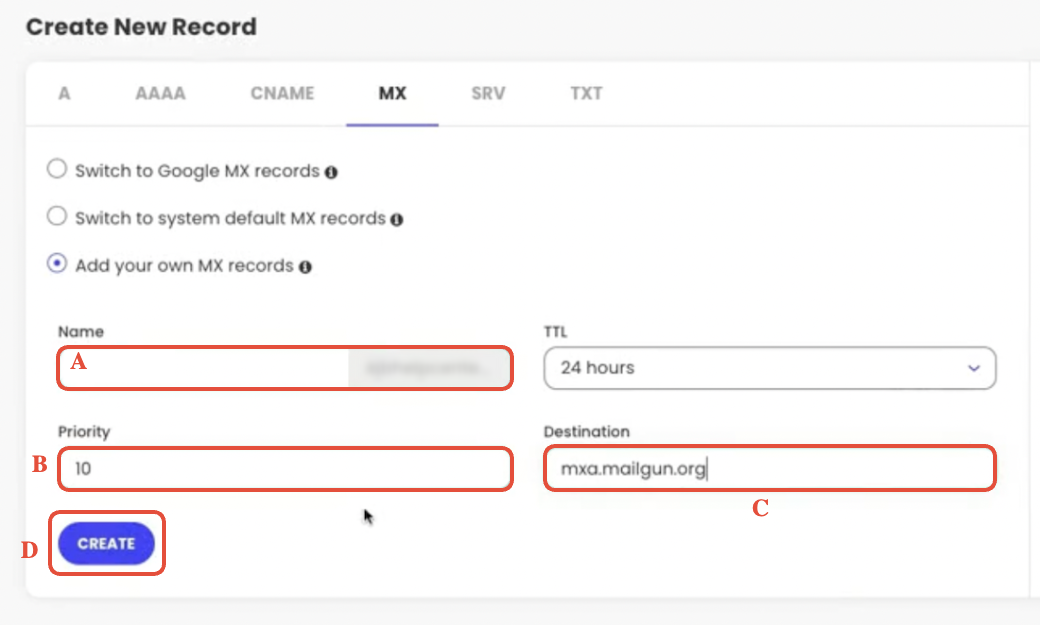 MX record fields in SiteGround