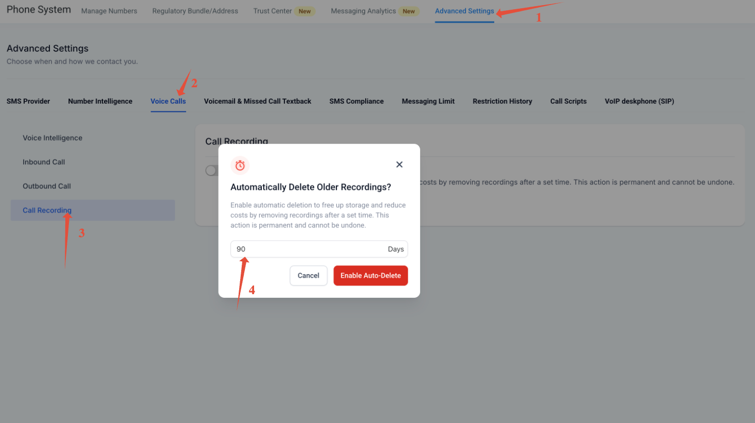 Call recording settings