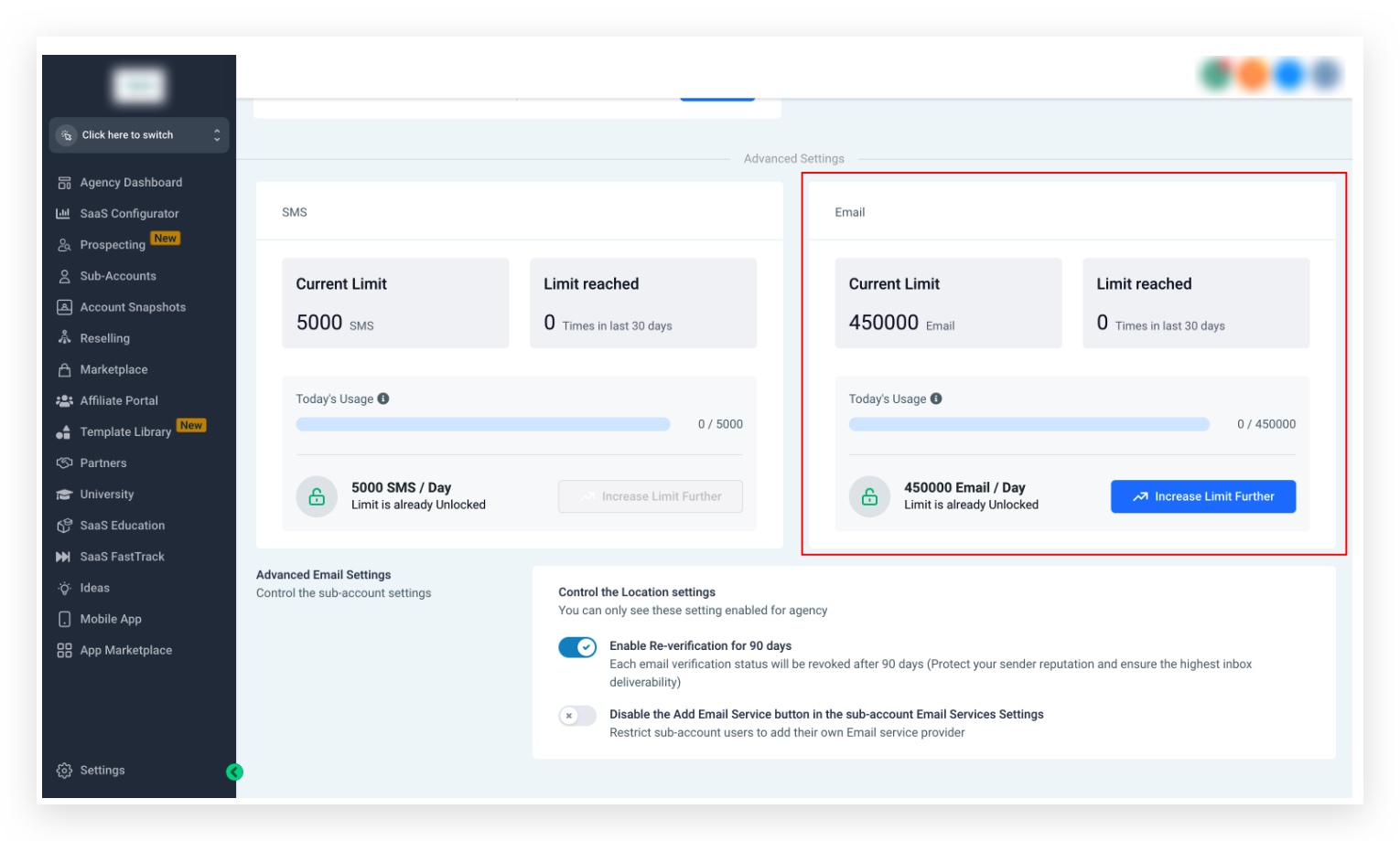 Dedicated domain sending limit setting