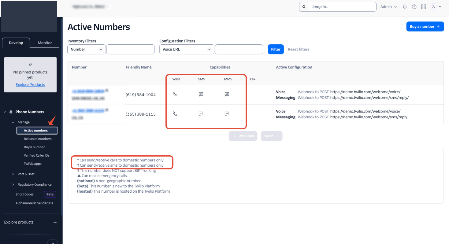 Checking MMS and domestic-only SMS capability on a number