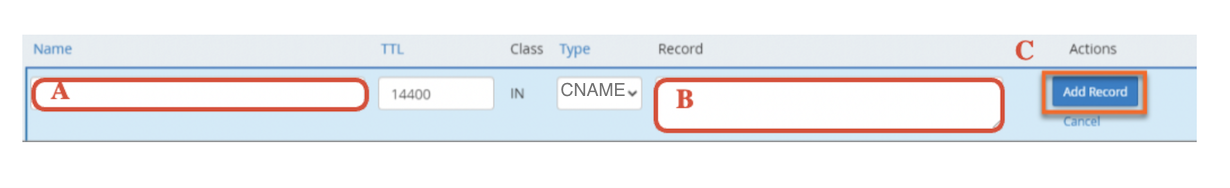 CNAME record entry form in cPanel
