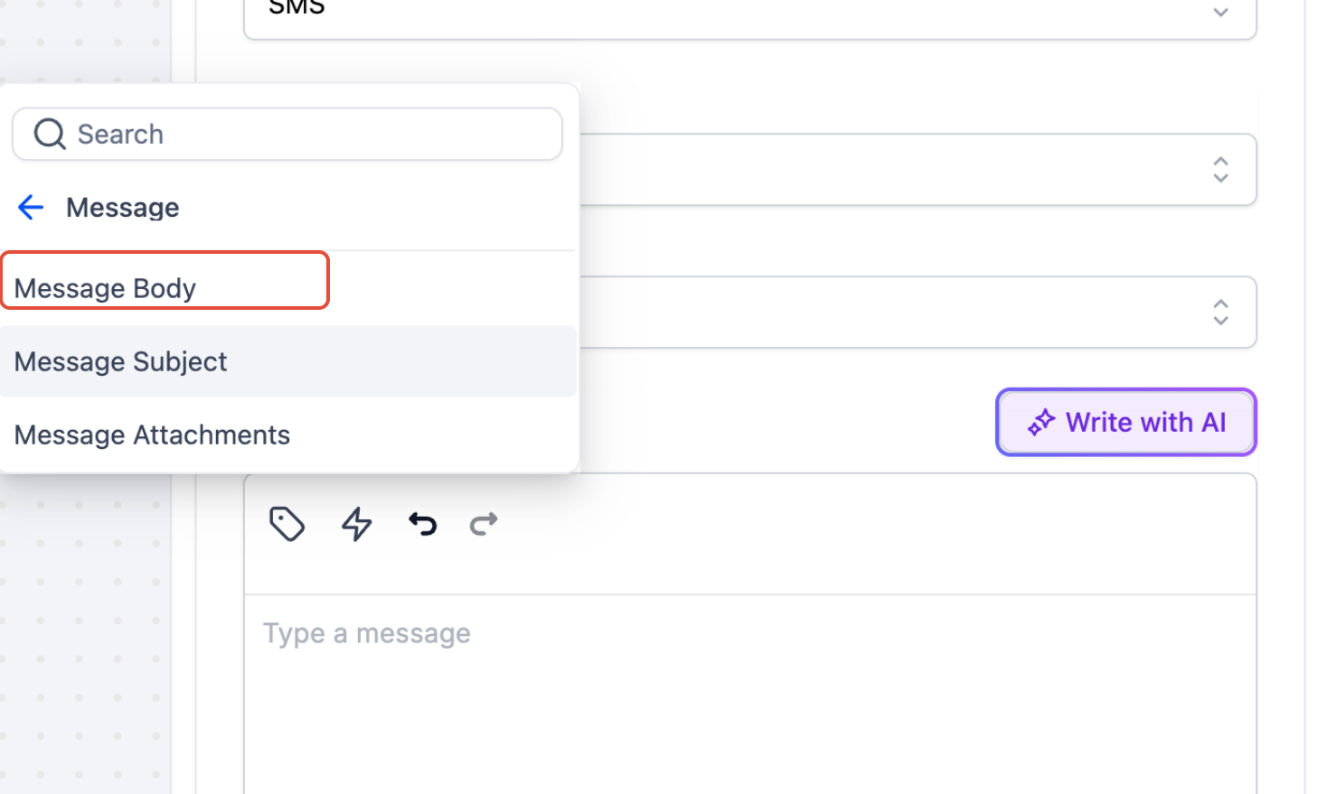 Custom Values panel showing Message Body option