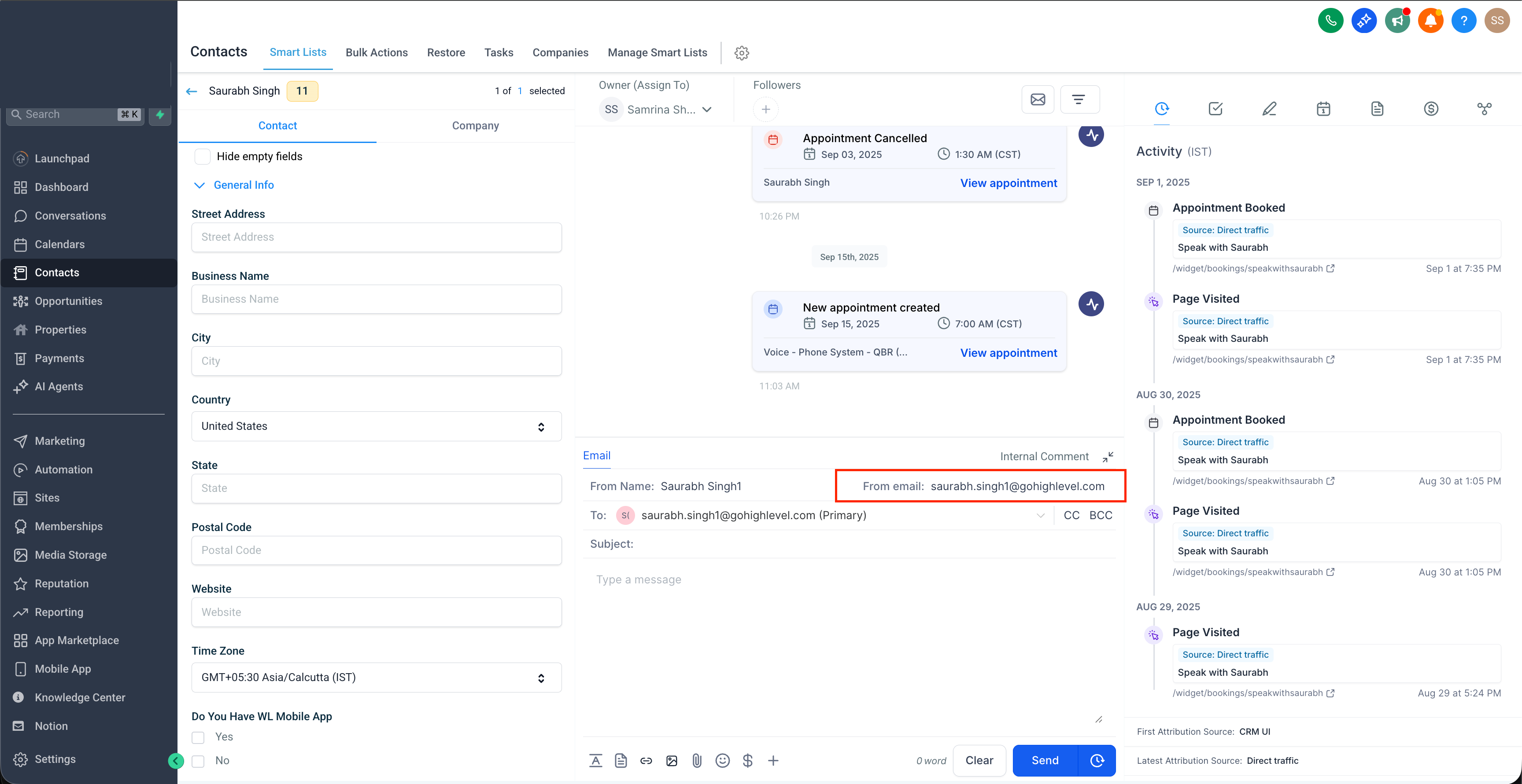 Conversation tab โ From email defaults to the logged-in user email