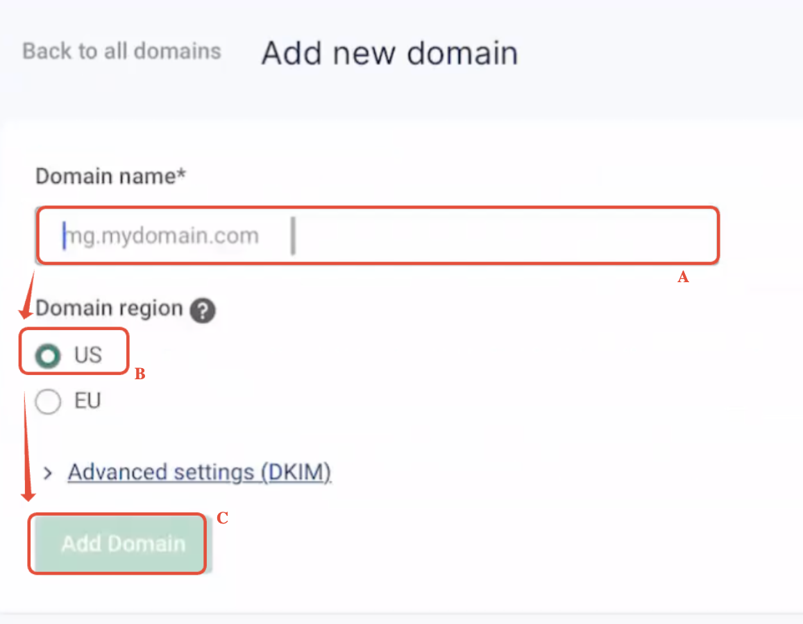 Adding a domain in Mailgun