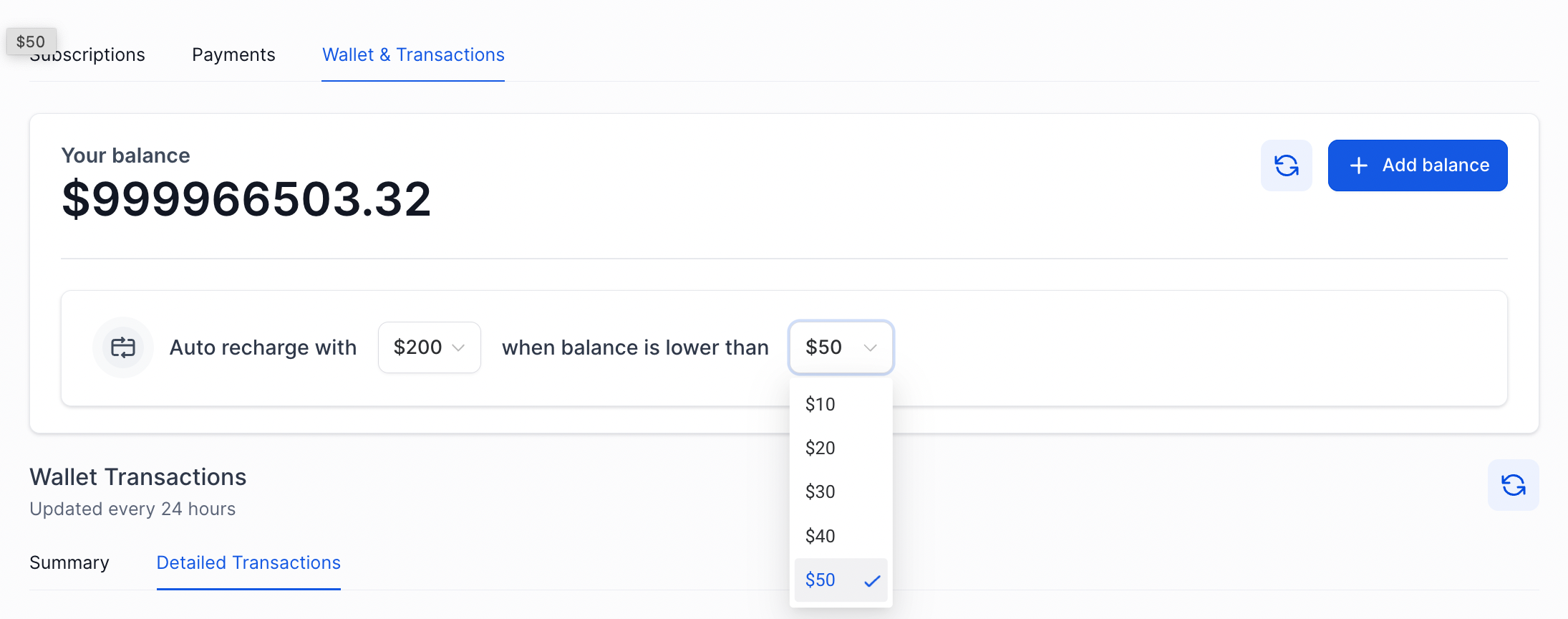 Auto-recharge threshold setting