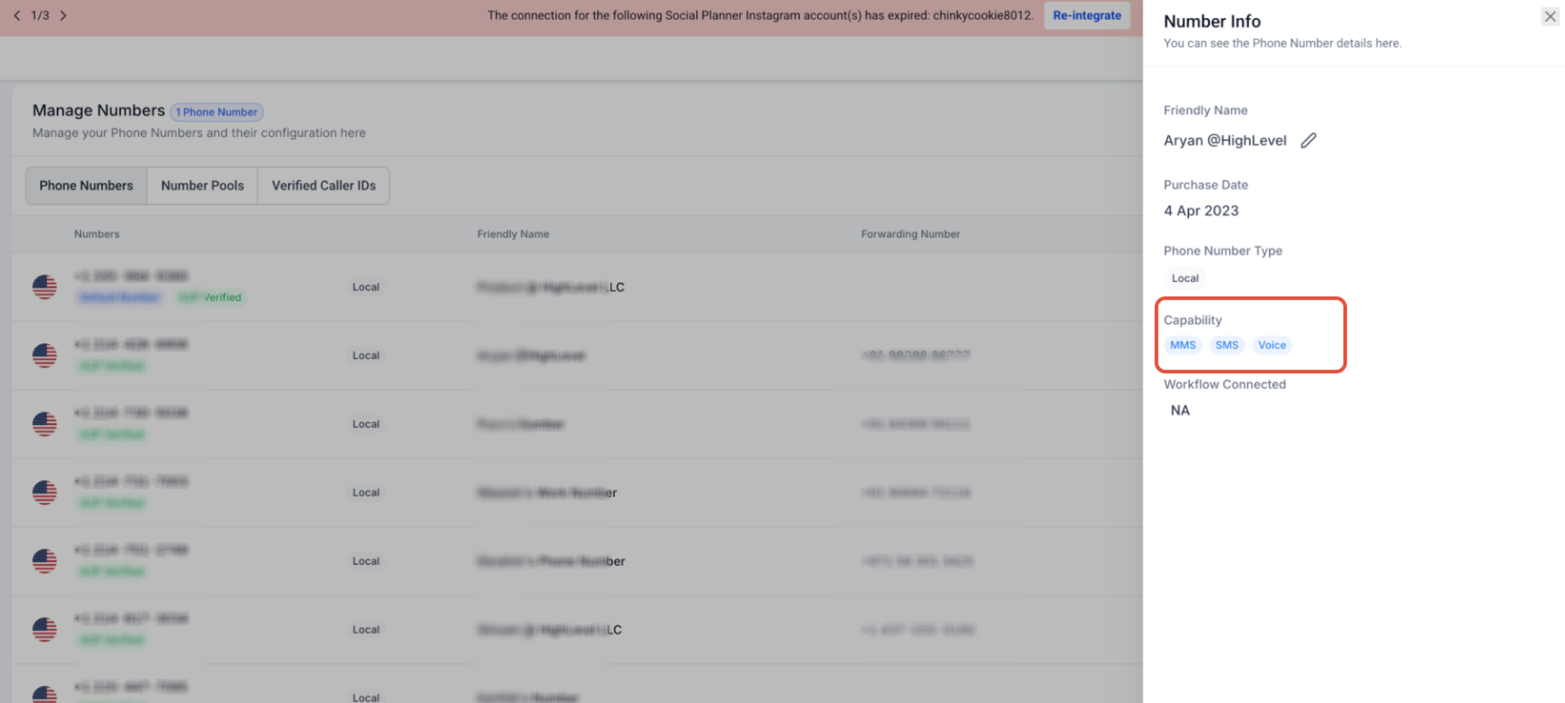 Confirming SMS capability on a phone number