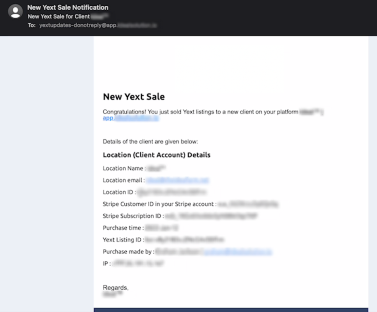 New YEXT sale internal notification