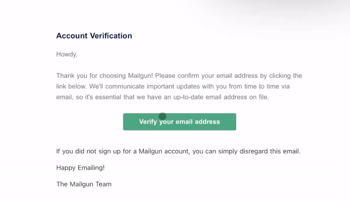 Mailgun signup confirmation screen