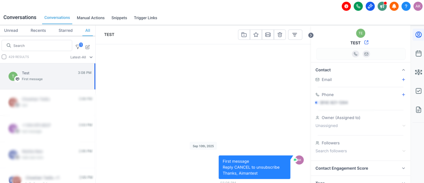 Sample SMS showing the auto-appended sender ID