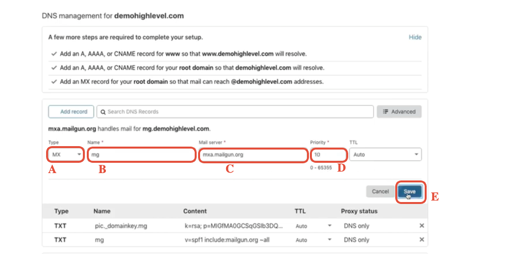 Add MX record form in Cloudflare