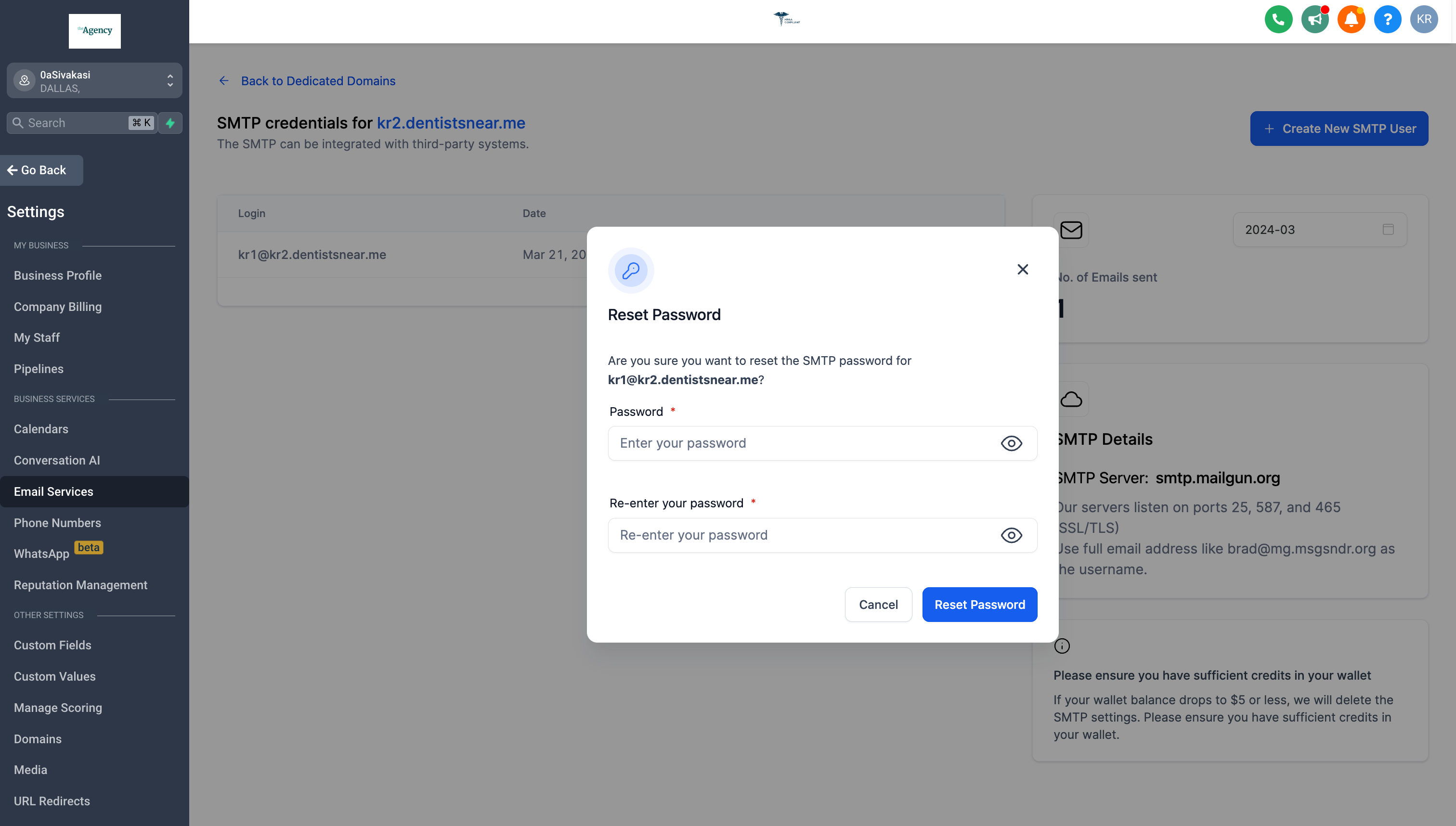 Confirm Reset Password in the confirmation modal