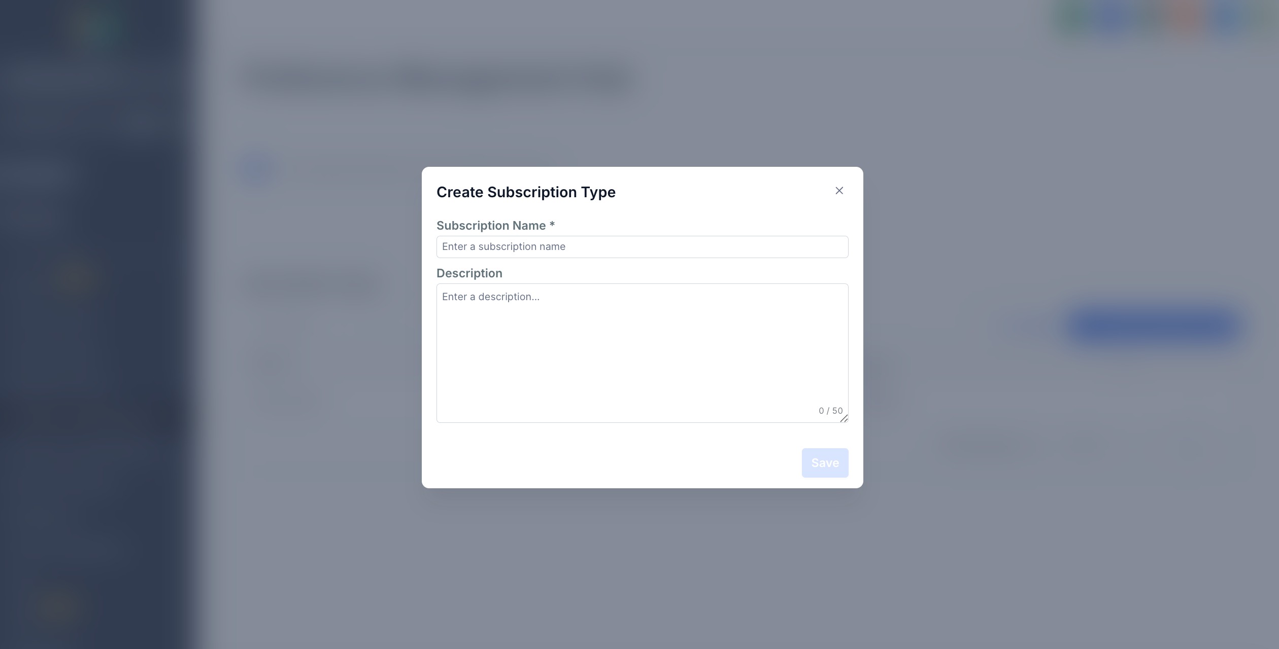 Subscription Name and Description fields