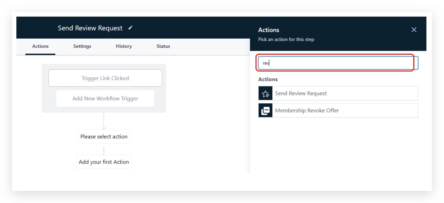 Workflow Send Review Request action