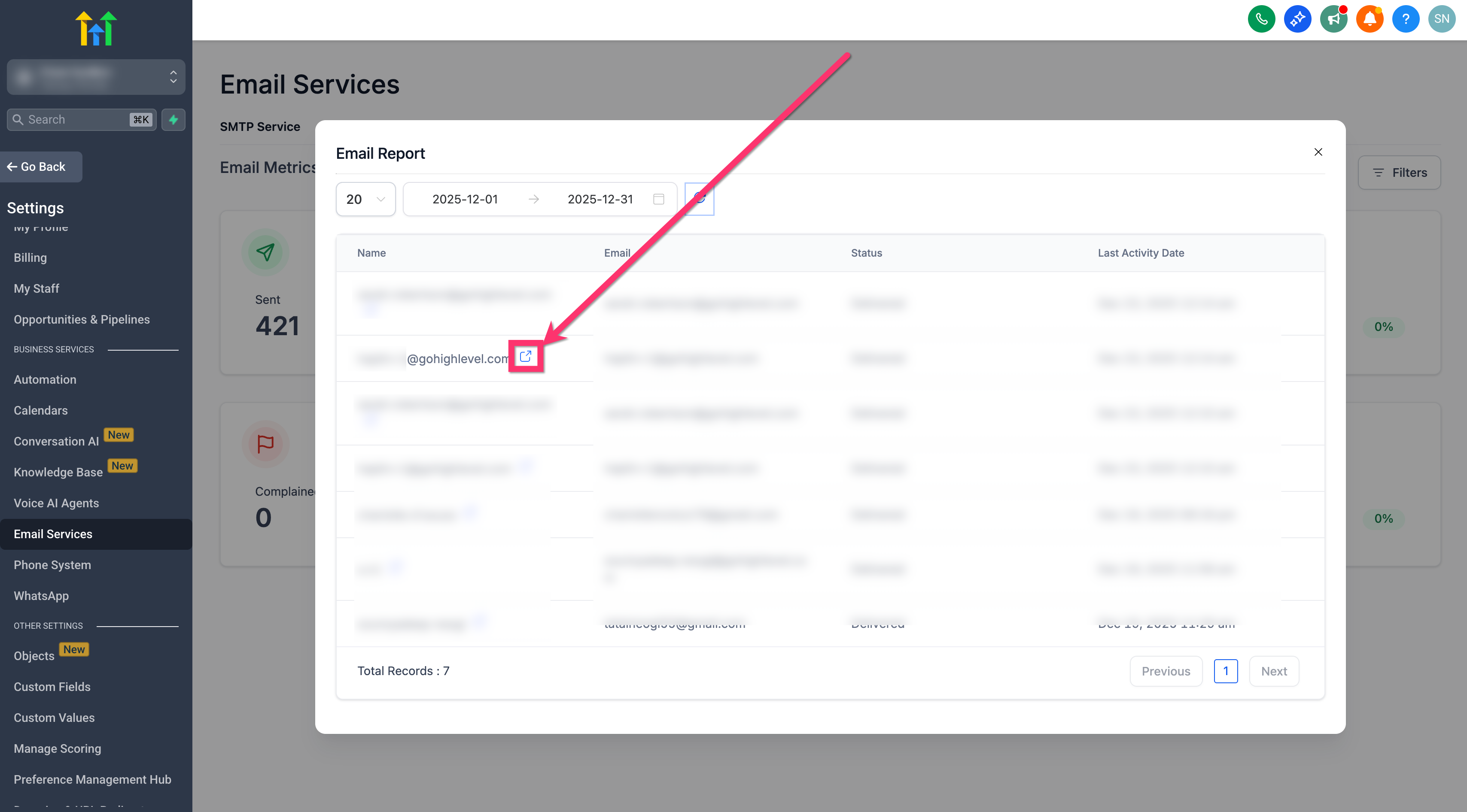 Open Contact record