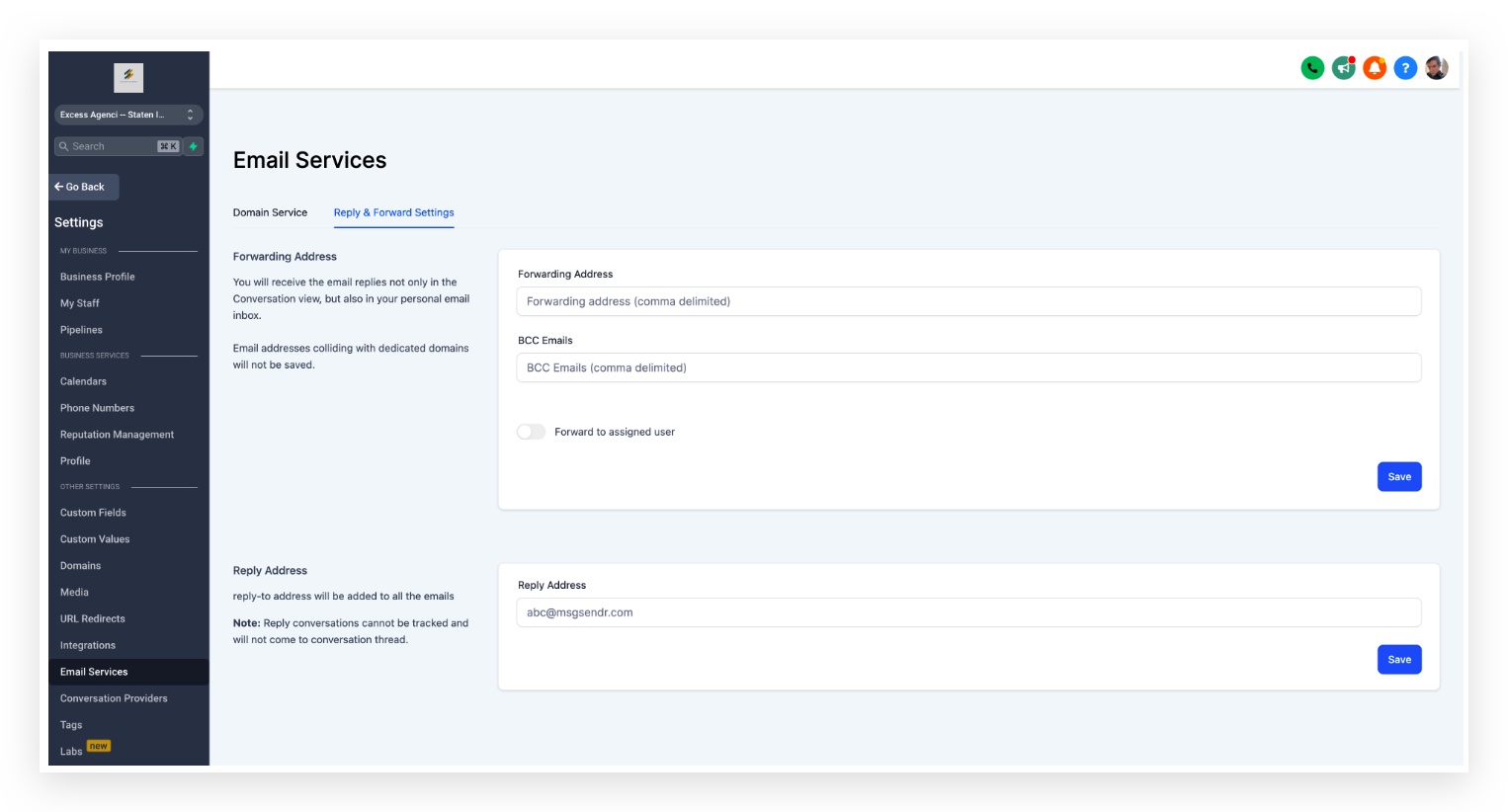 Forwarding address configuration