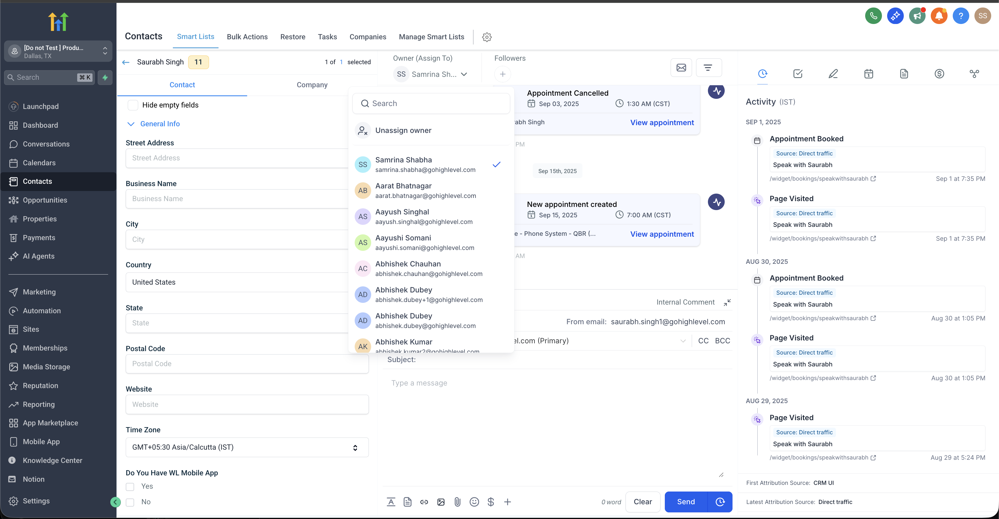 Check the Assigned User field on the contact