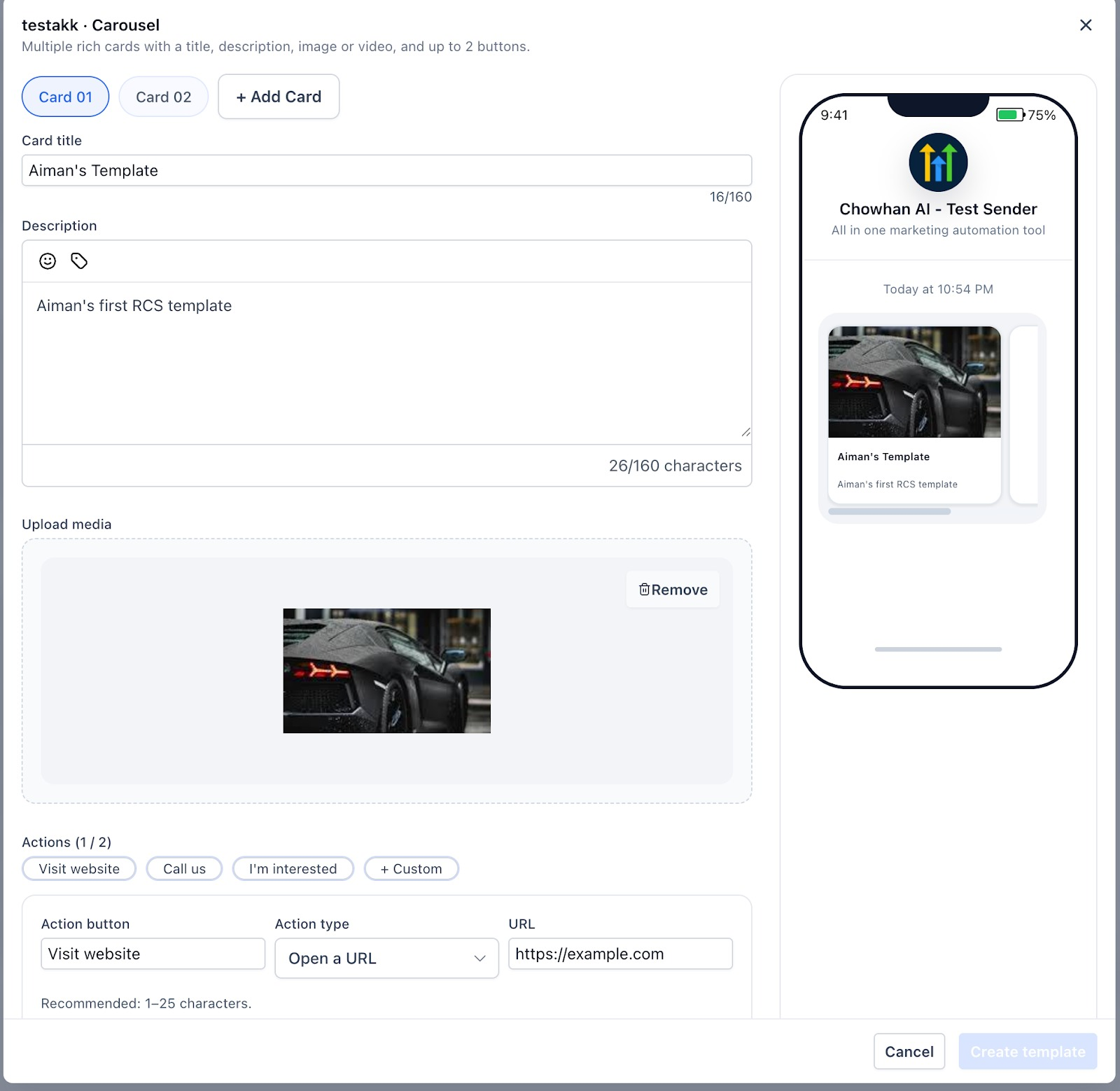 Carousel RCS Snippet with multiple swipeable cards