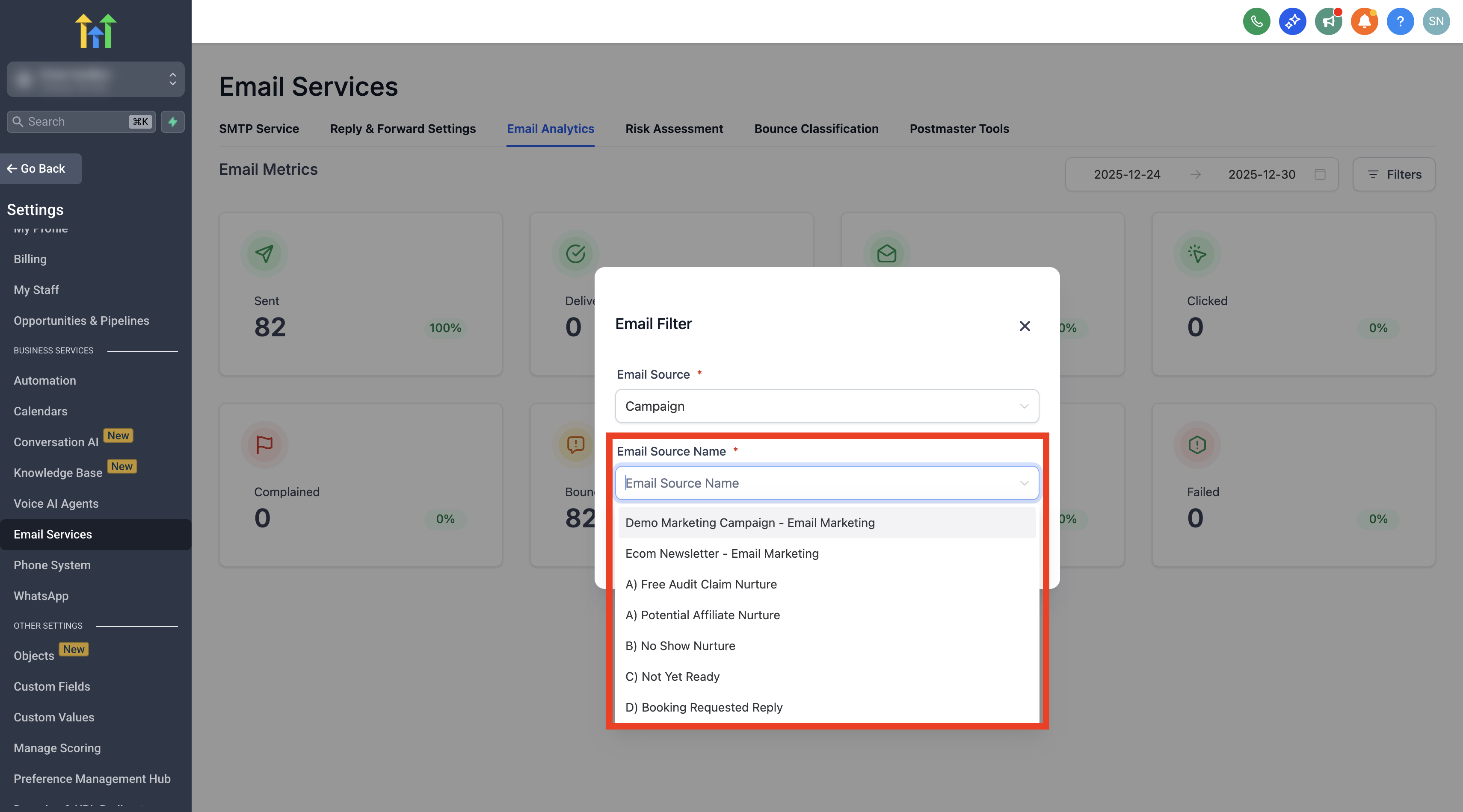 Choose Email Source Name