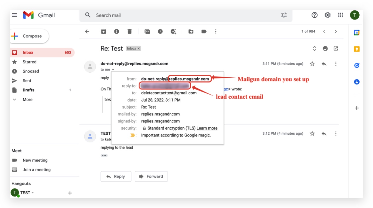 Reply address settings