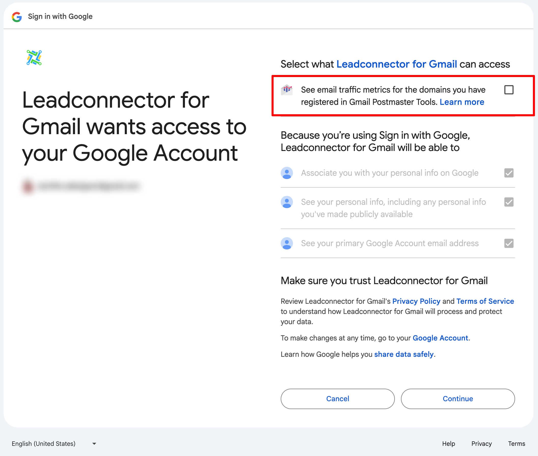 Grant permission to read email traffic metrics from Postmaster Tools