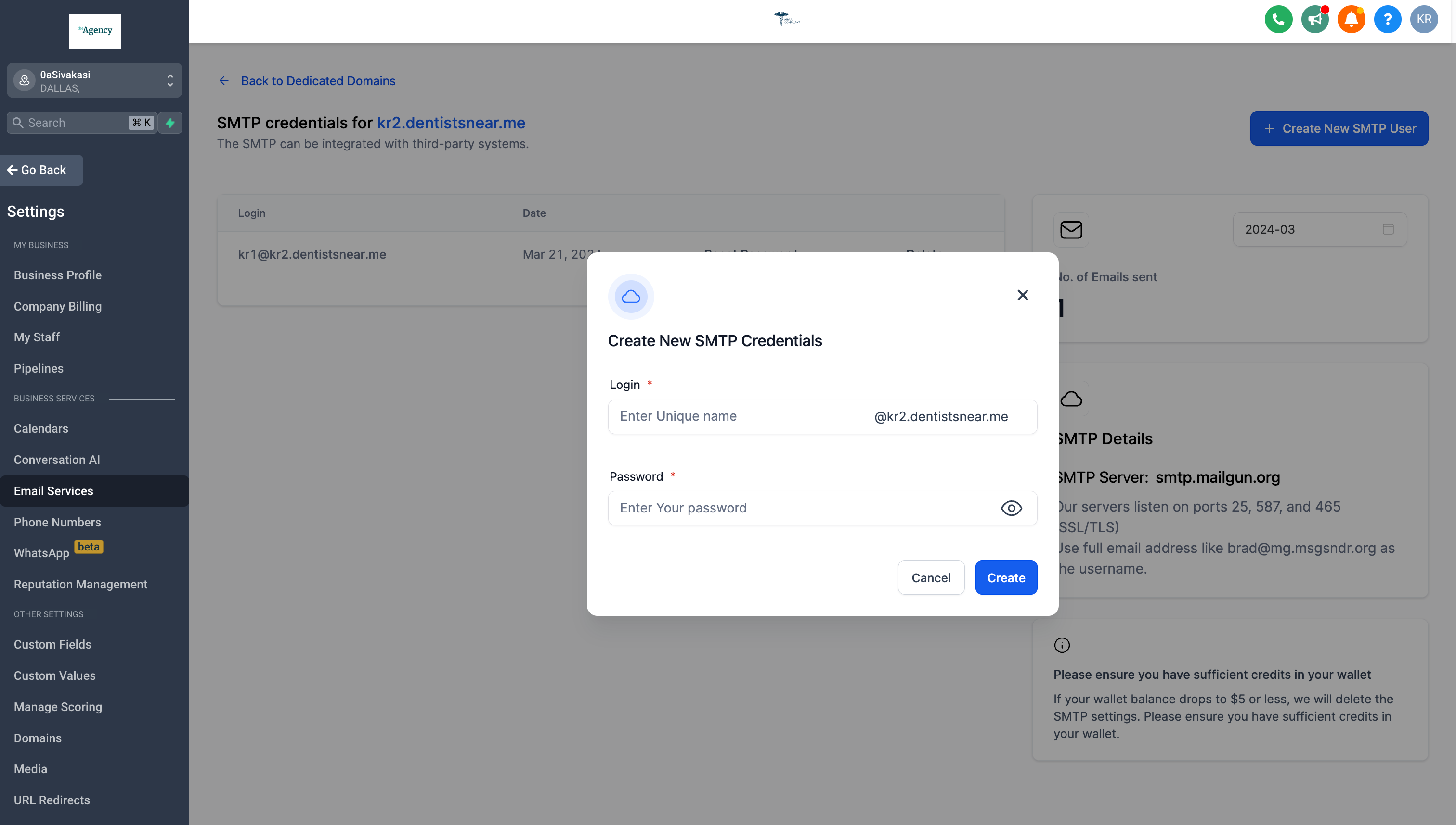 SMTP user created successfully