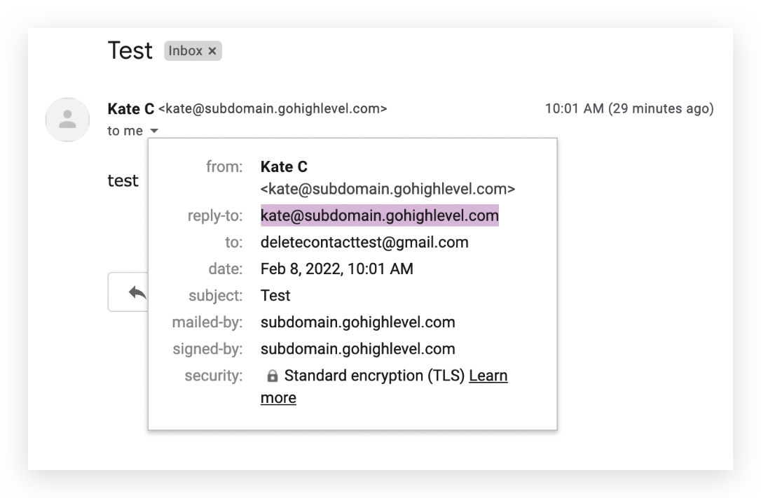 Reply-to address matching the Mailgun subdomain