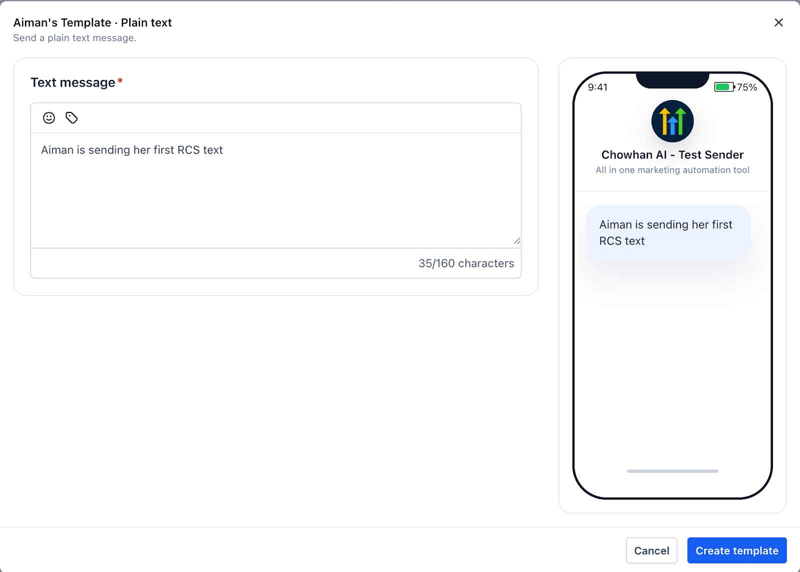 Plain Text RCS Snippet preview