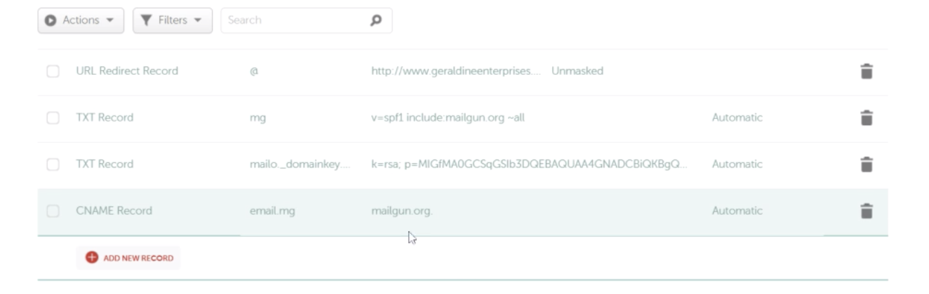 CNAME record in DNS provider
