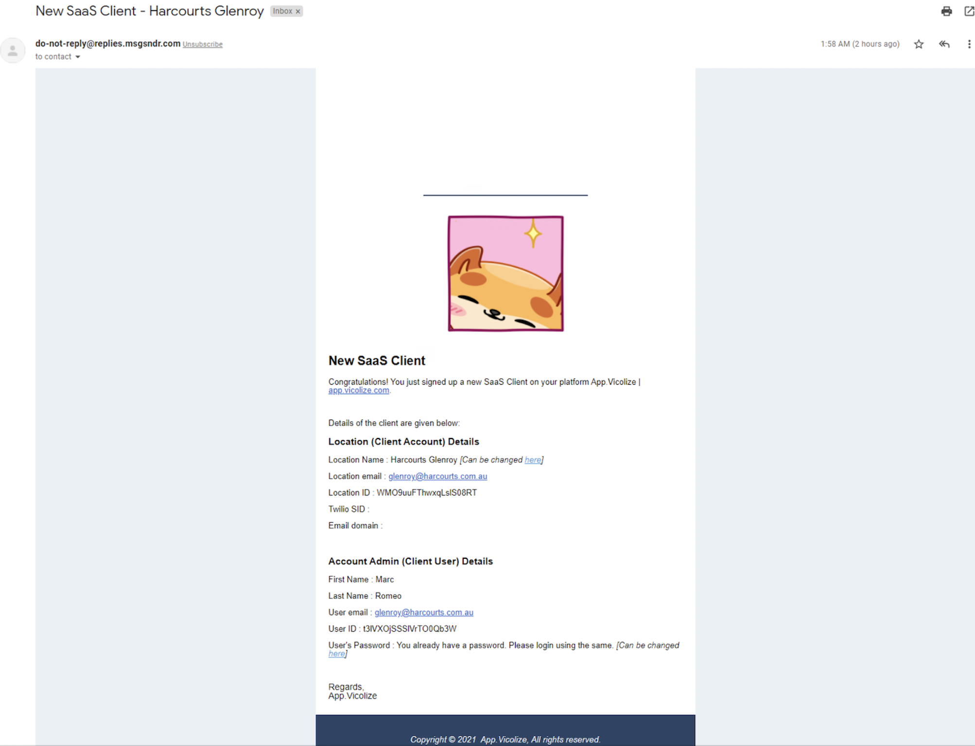 Agency notification of a new SaaS sale