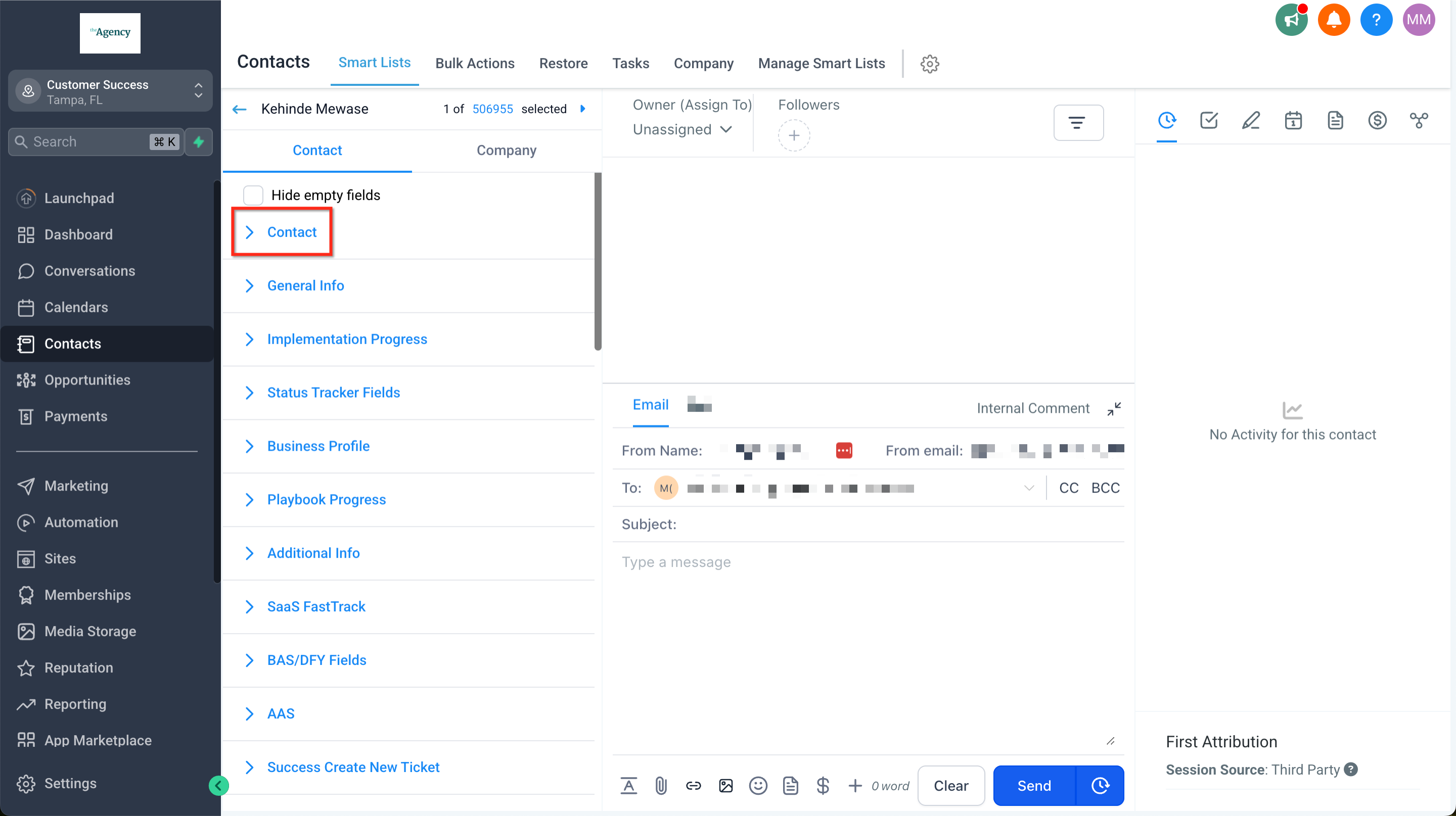 Expanding the Contact section in contact details