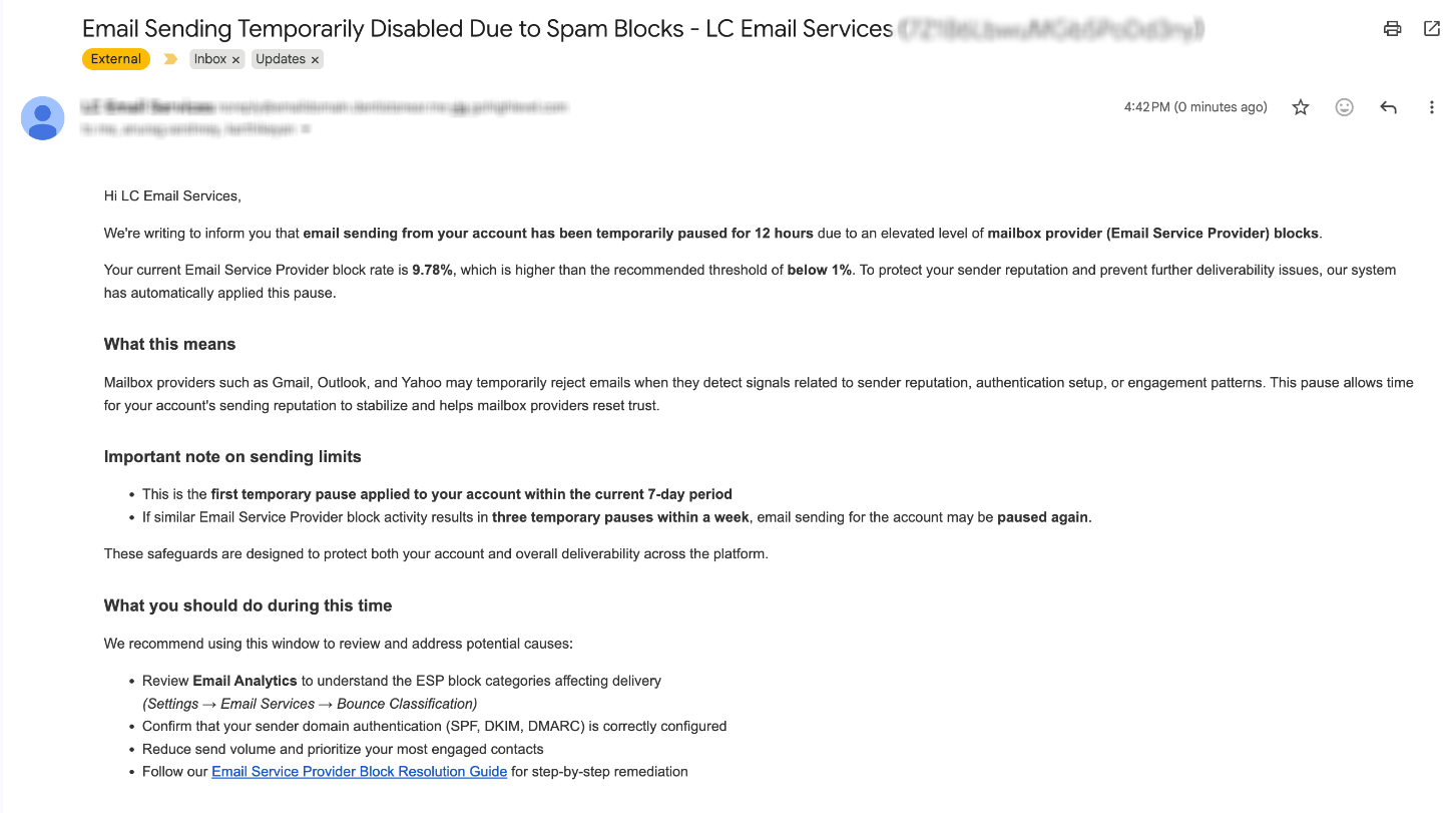 12-hour suspension notification example