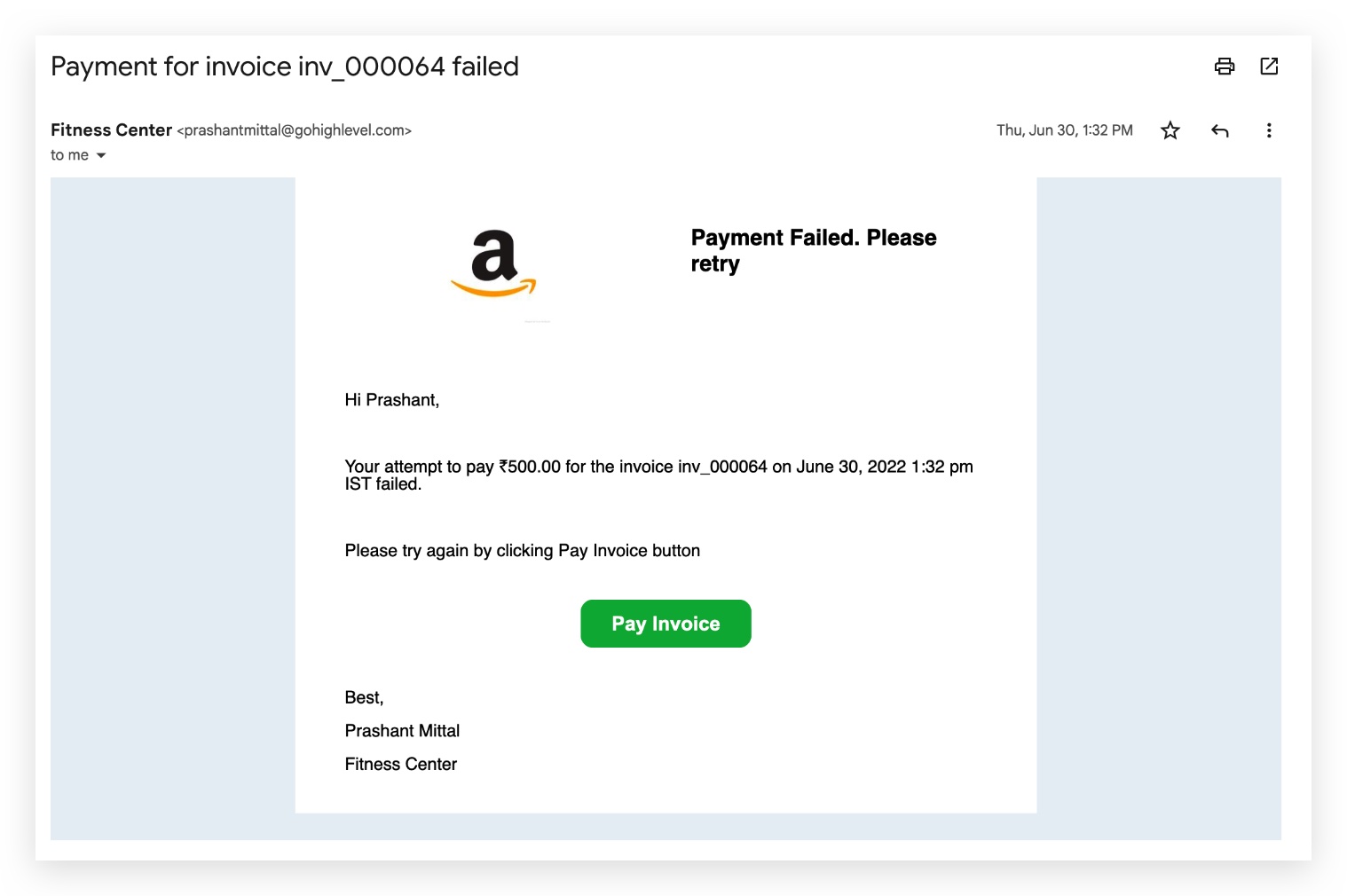 End customer — payment attempt failed