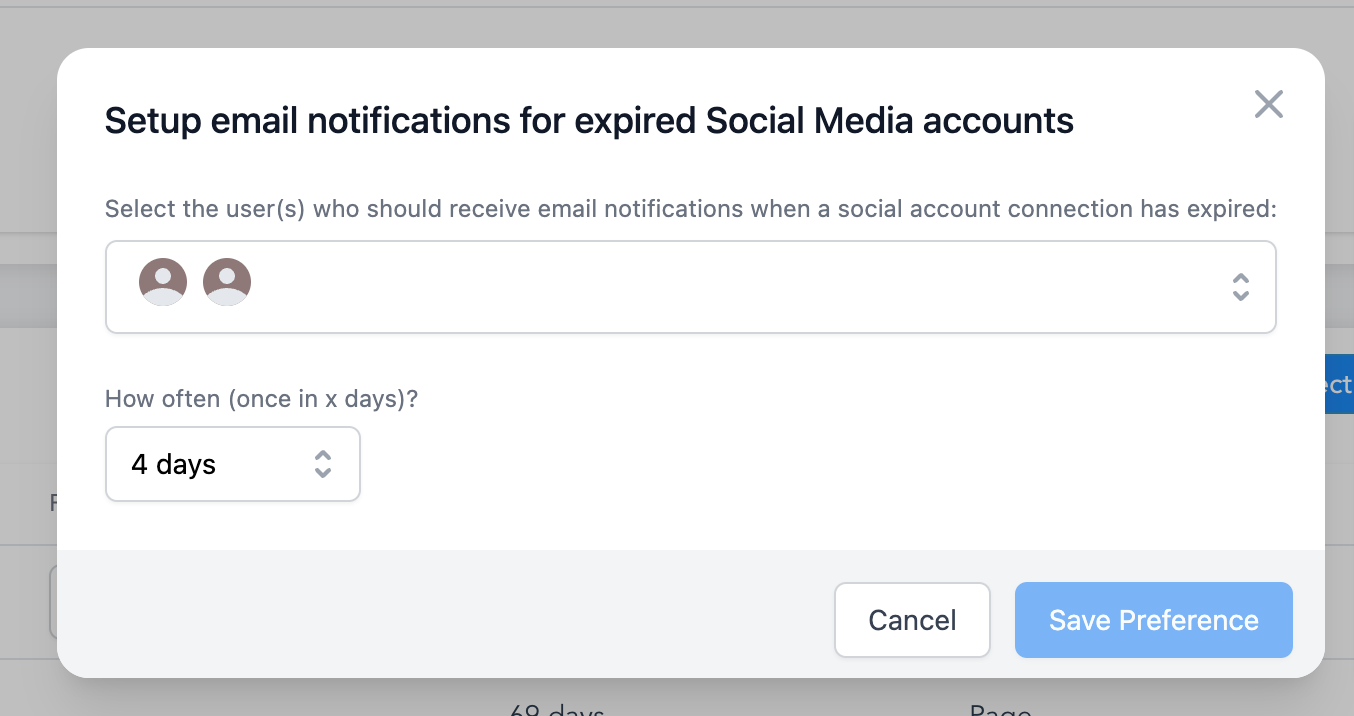 Social Planner reconnect expired token notification — example 3