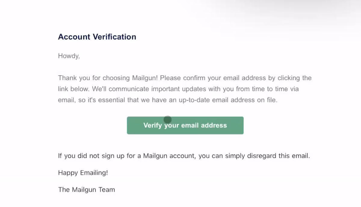 Mailgun signup confirmation screen