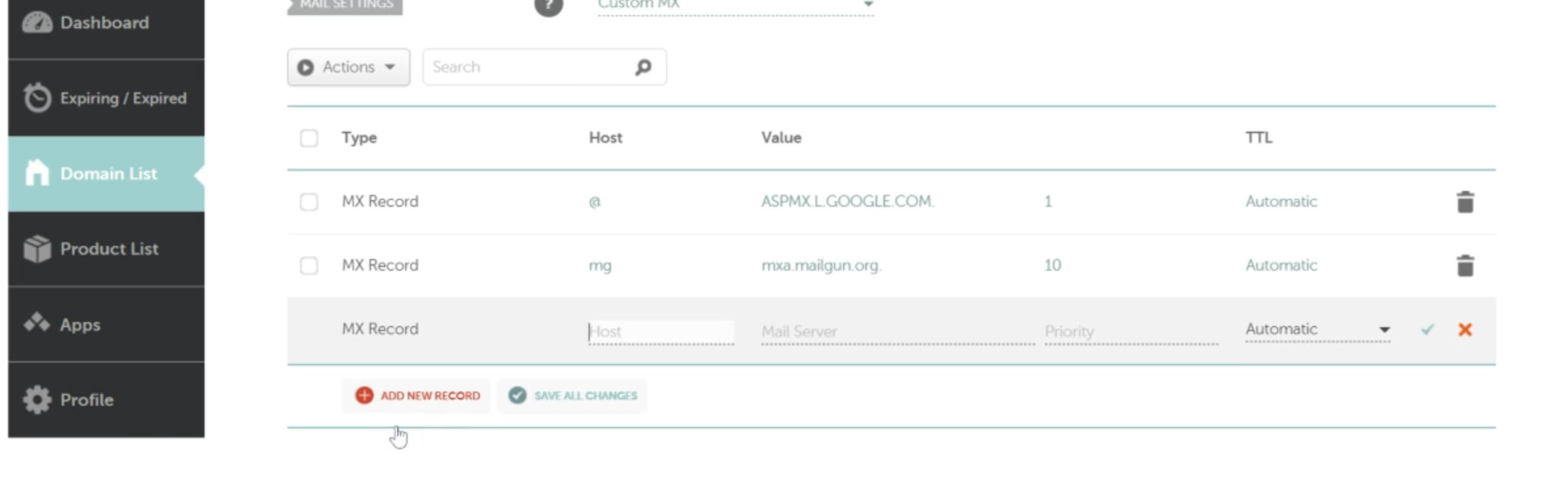 First MX record saved in Namecheap