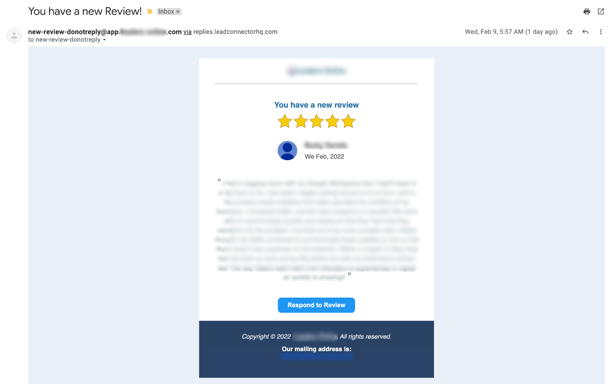 New review notification email