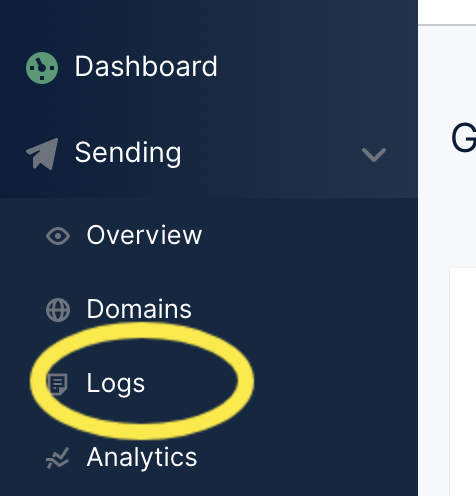 Mailgun Logs menu item