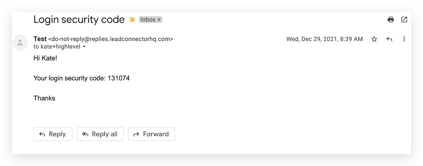 Verification code email