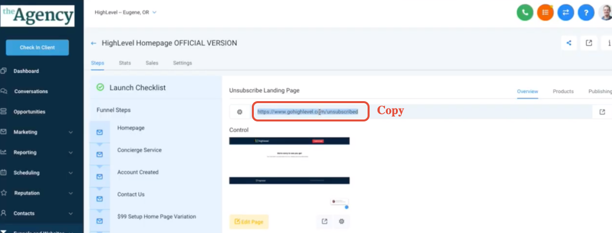 Trigger Link configuration screen