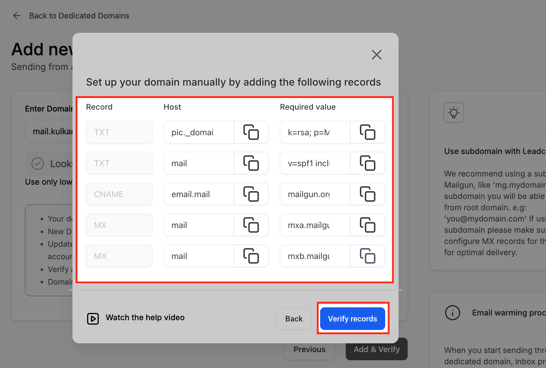 DNS record types required for domain verification: SPF, DKIM, and DMARC