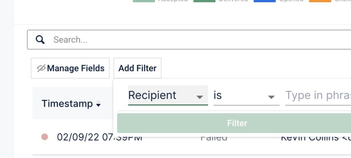 Recipient filter dropdown