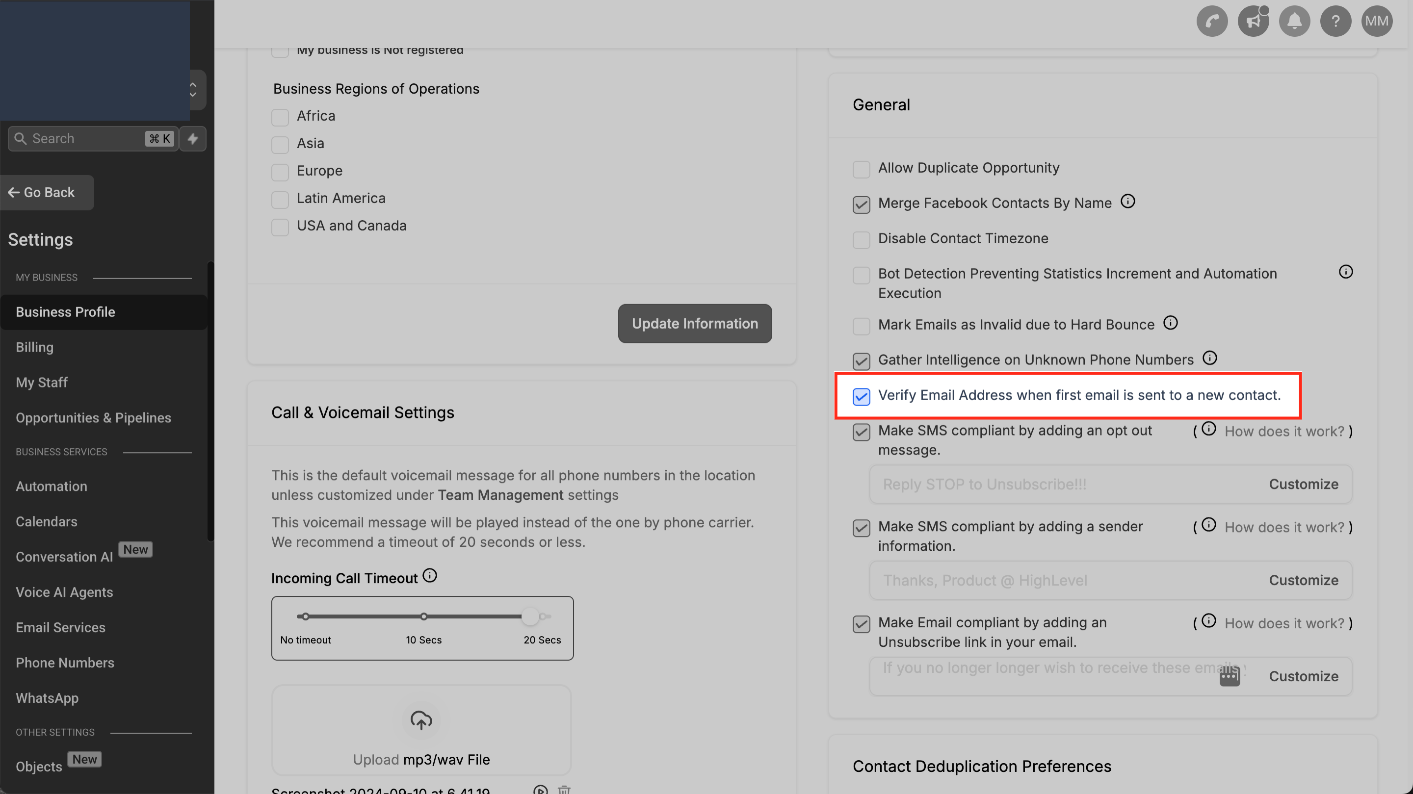 Verify Email checkbox in subaccount settings