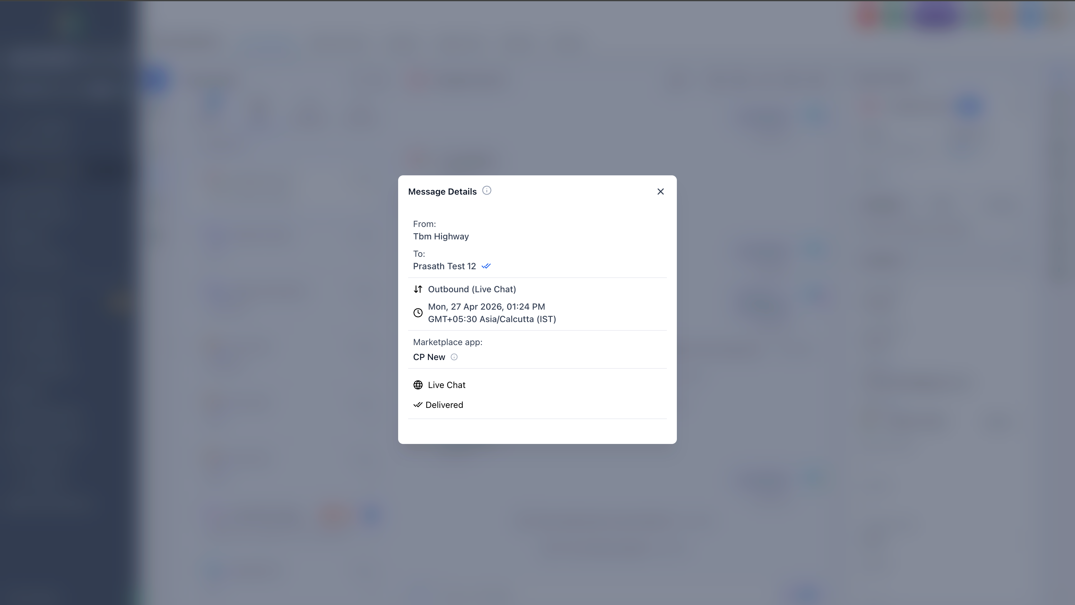 Message Details modal showing the message source
