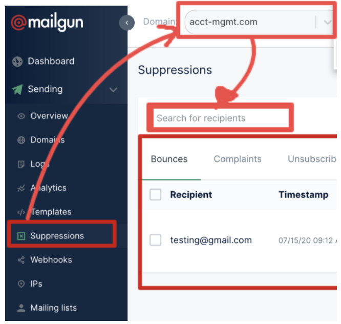 Unsubscribes tab in Mailgun