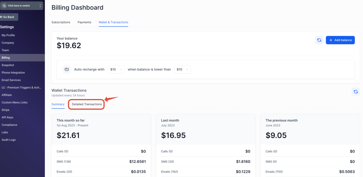 Detailed Transactions button