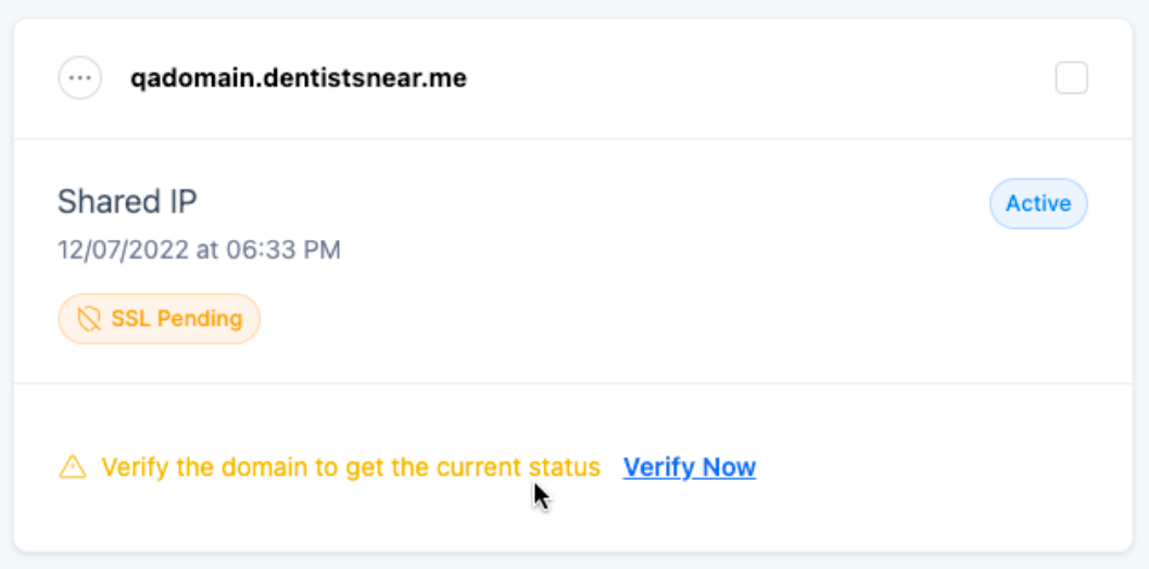 Verify domain button to issue SSL certificate