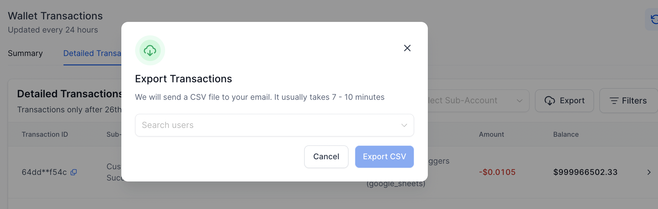 CSV export preview